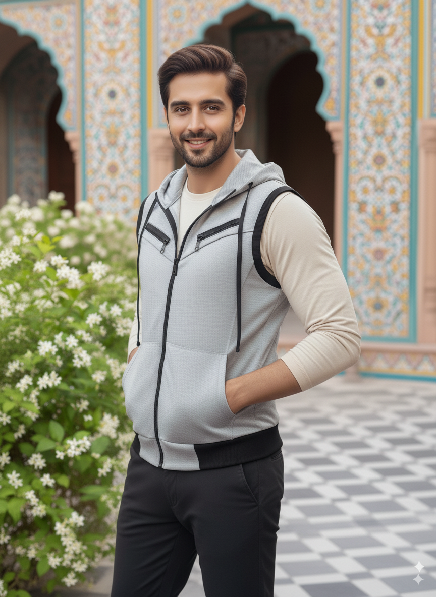 Winter Sleeveless Hooded Zipper For Men