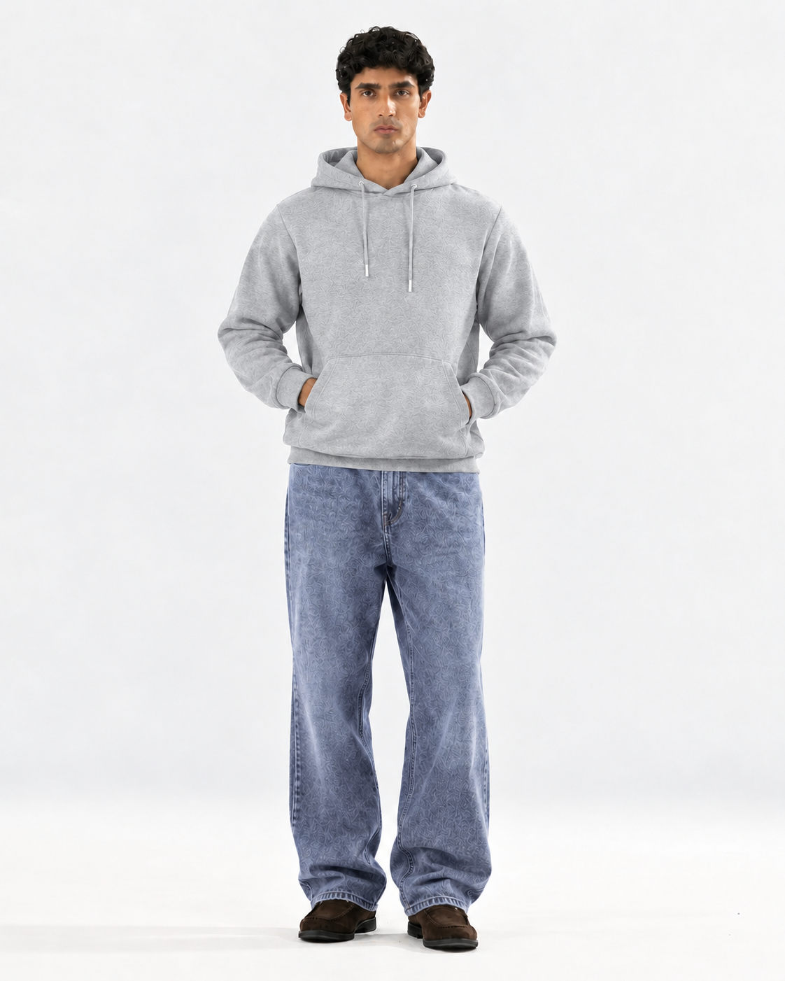 Winter Grey Basic Hoodie For Men