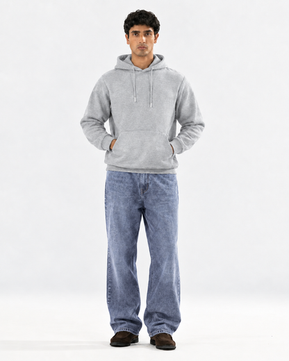 Winter Grey Basic Hoodie For Men