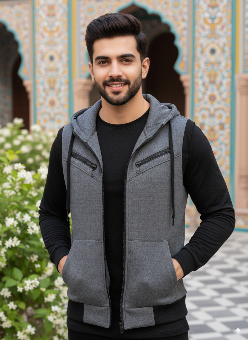 Winter Sleeveless Hooded Zipper For Men