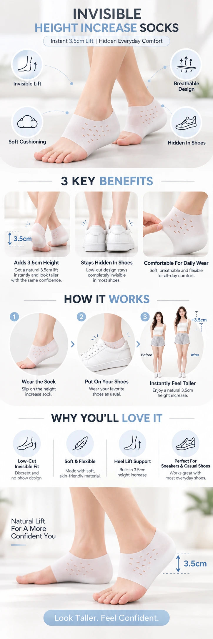 Unisex Invisible Height Increase Socks