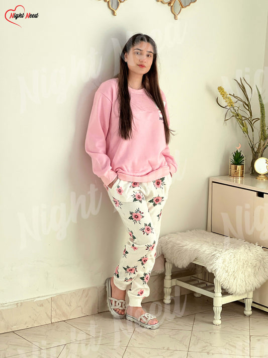 Winter Pink Pocket Printed Night Suit